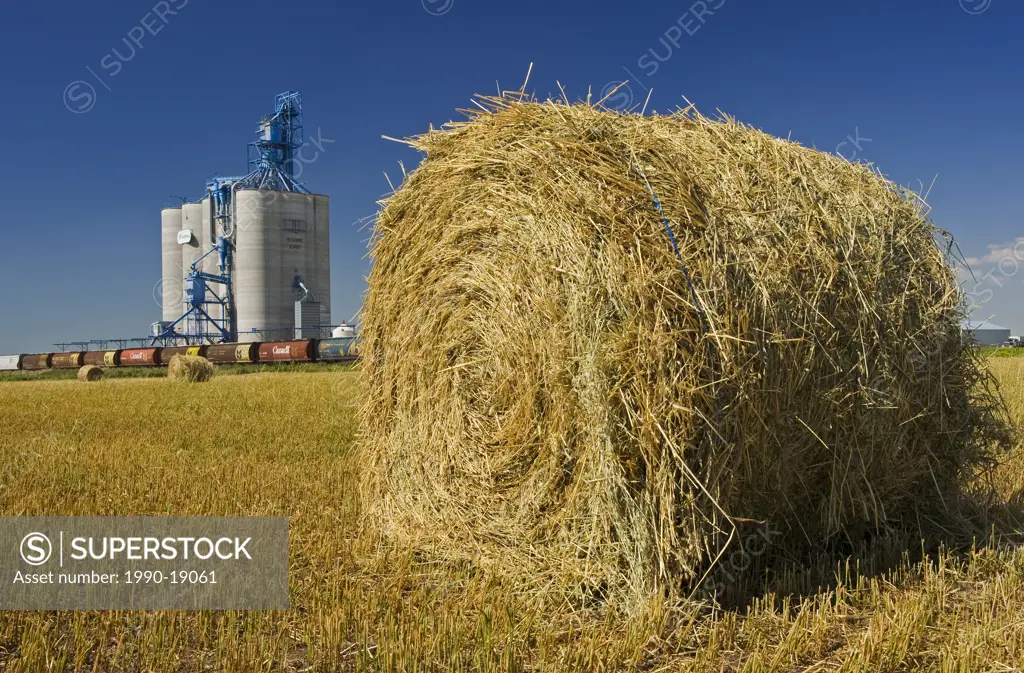 Inland grain terminal and oat roll near Souris, Manitoba, Canada