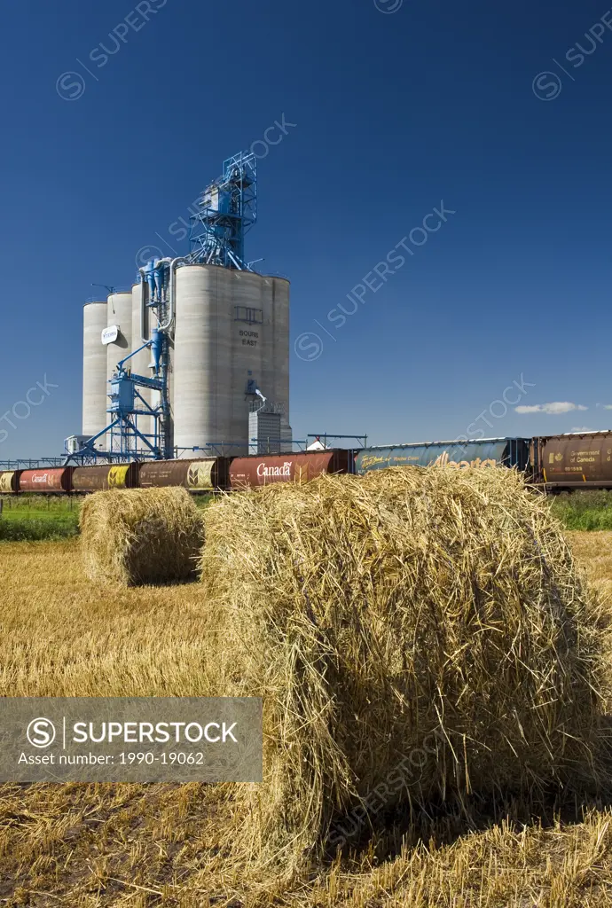 Inland grain terminal and oat rolls near Souris, Manitoba, Canada