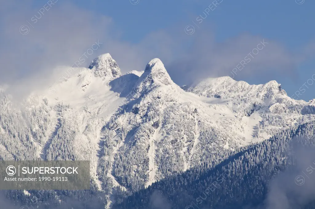 The Lions mountain range, seen from Vancouver, British Columbia, Canada