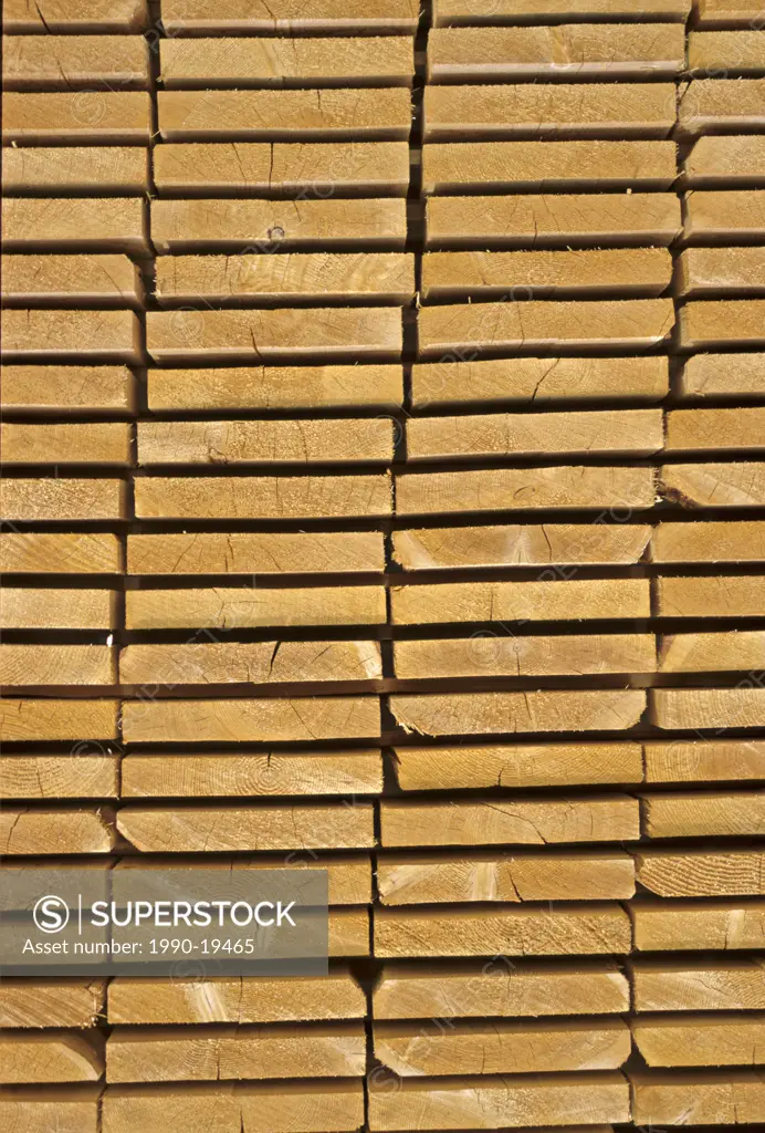 Full frame of the end of a stack of lumber finished and ready for export.