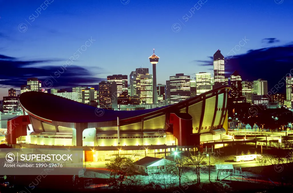 Saddledome at night, Calgary, Alberta, Canada.