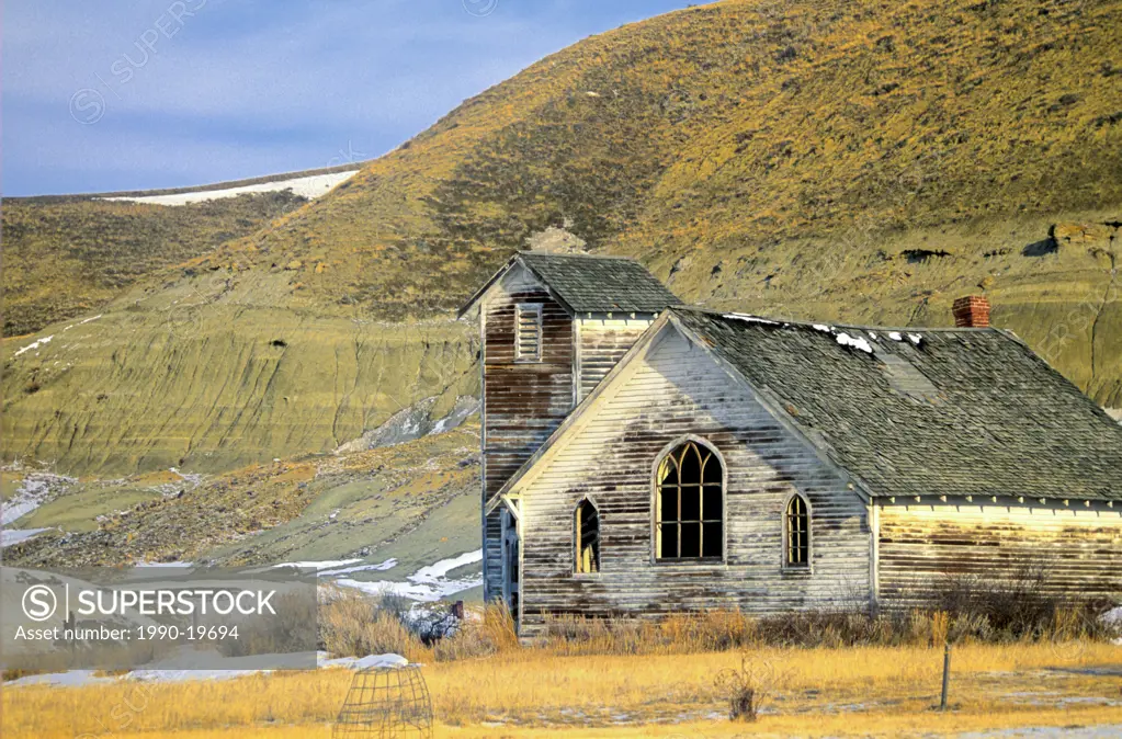 Old Church in the Badlands, East Coulee, Alberta, Canada