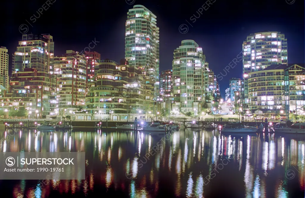 Downtown Vancouver at night from Granville Island, Vancouver, British Columbia, Canada