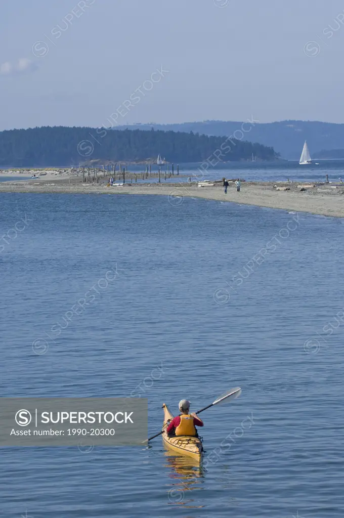 Recreational kayakers by Sidney Spit, Gulf Islands National Park Reserve, BC, Canada