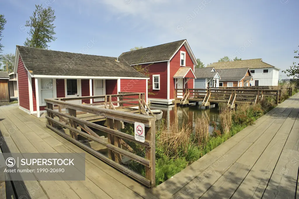 early twentieth houses on pilings at ´How We Lived´ exhibit at Britannia Shipyard Historic Site, Steveston Village, Richmond, British Columbia, Canada
