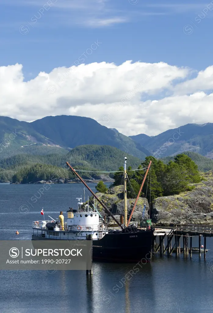 The MV Uchuck at rest in Friendly Cove, Northern Vancouver Island, British Columbia, Canada.