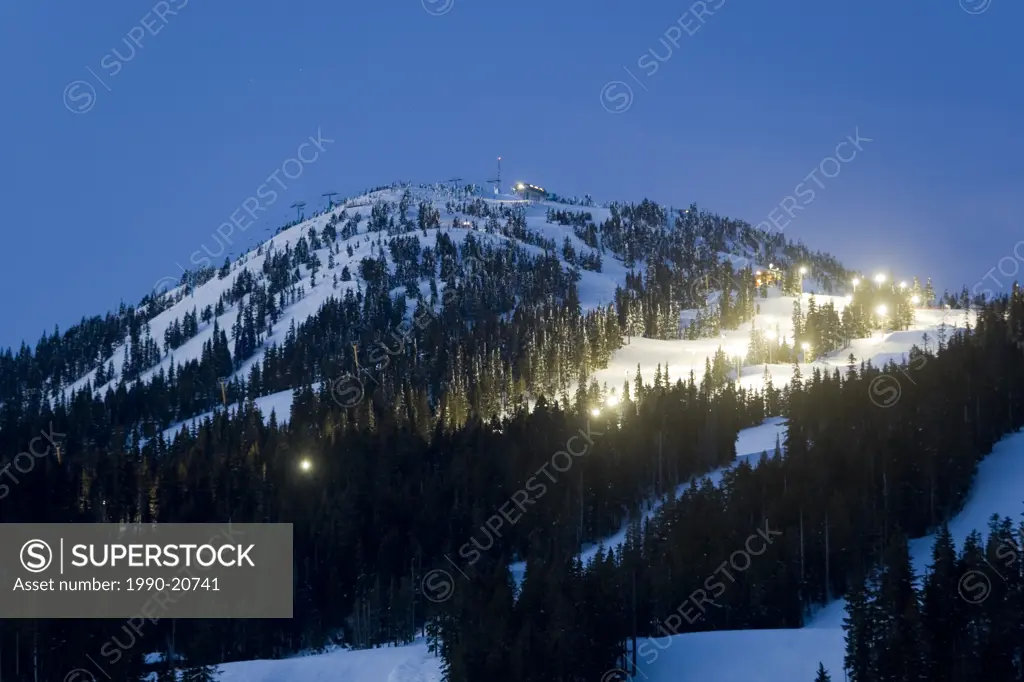 Night skiing comes to Mt. Washington. Mt. Washington, The Comox Valley, Vancouver Island, British Columbia, Canada.