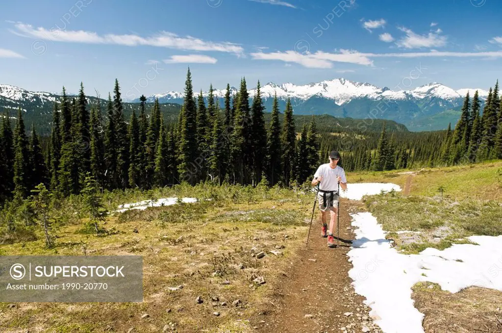 A HIker en Route to the Black Tusk in Garibaldi Provincial Park near Whistler BC.