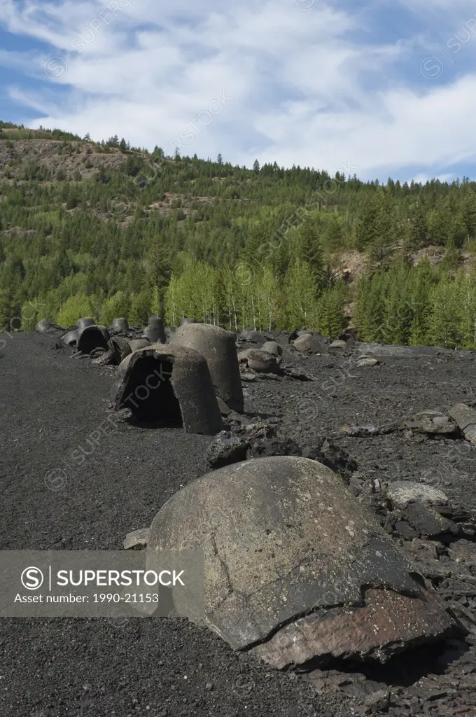 Abandoned smelter with Hell´s Bells slag forms at Greenwood, British Columbia, Canada