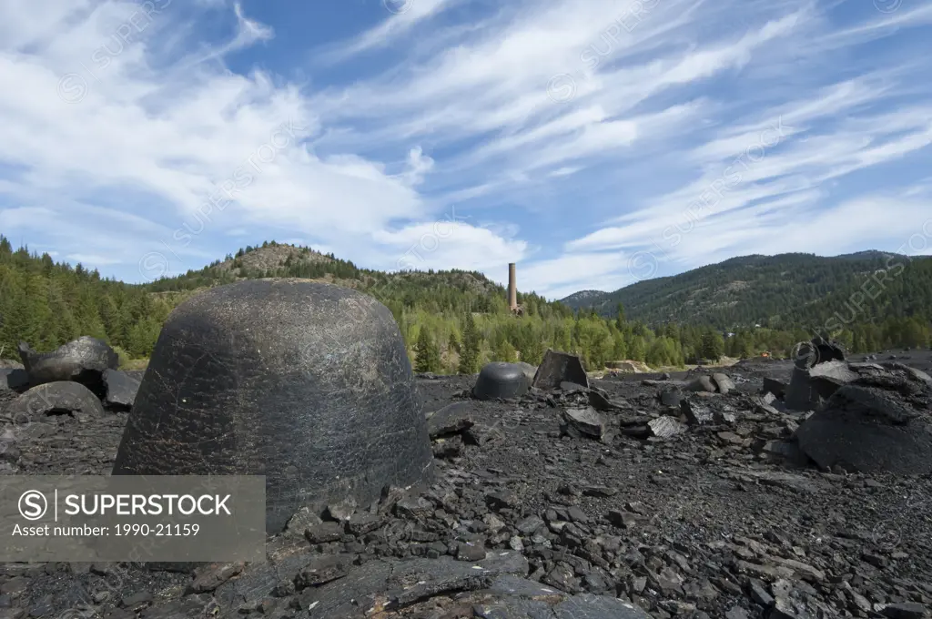 Abandoned smelter with Hell´s Bells slag forms at Greenwood, British Columbia, Canada