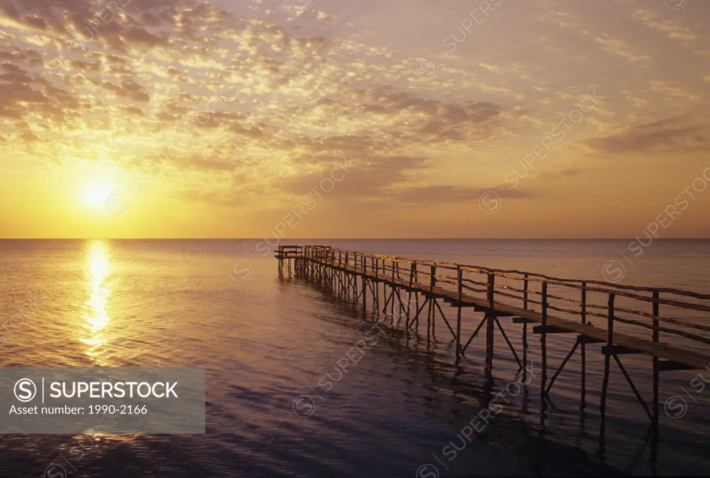Pier at sunrise, Lake Winnipeg, Sandy Hook, Manitoba, Canada