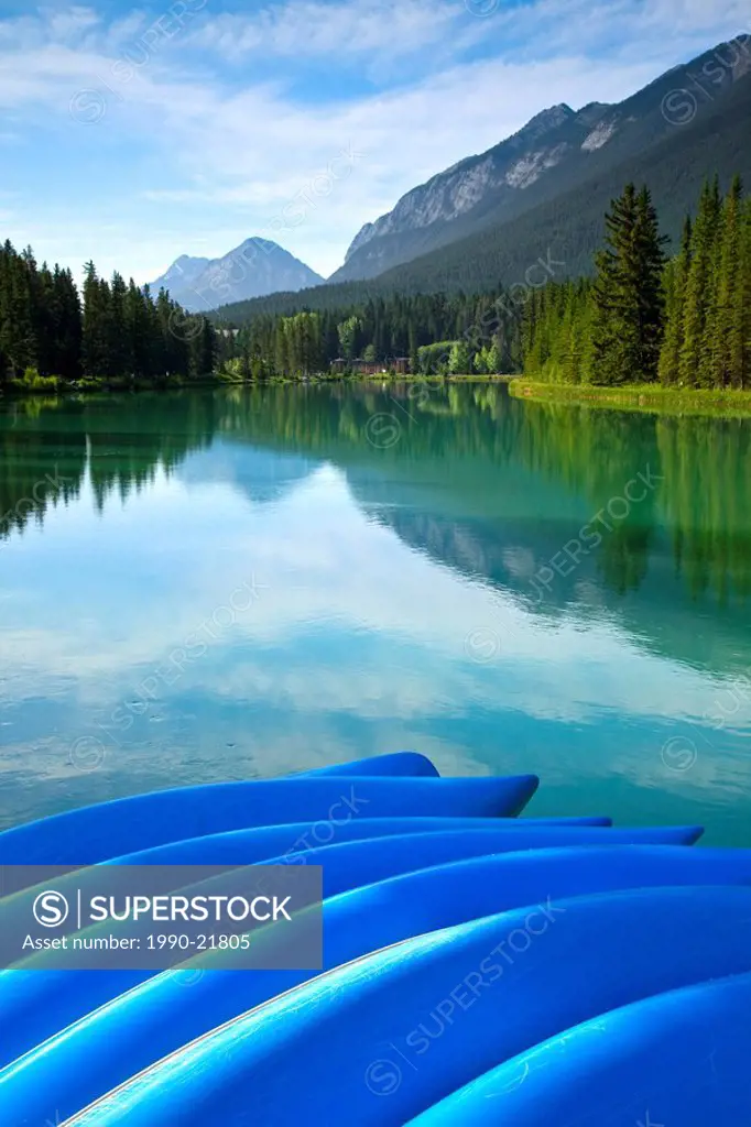 Canoes by the Bow River, Banff National Park