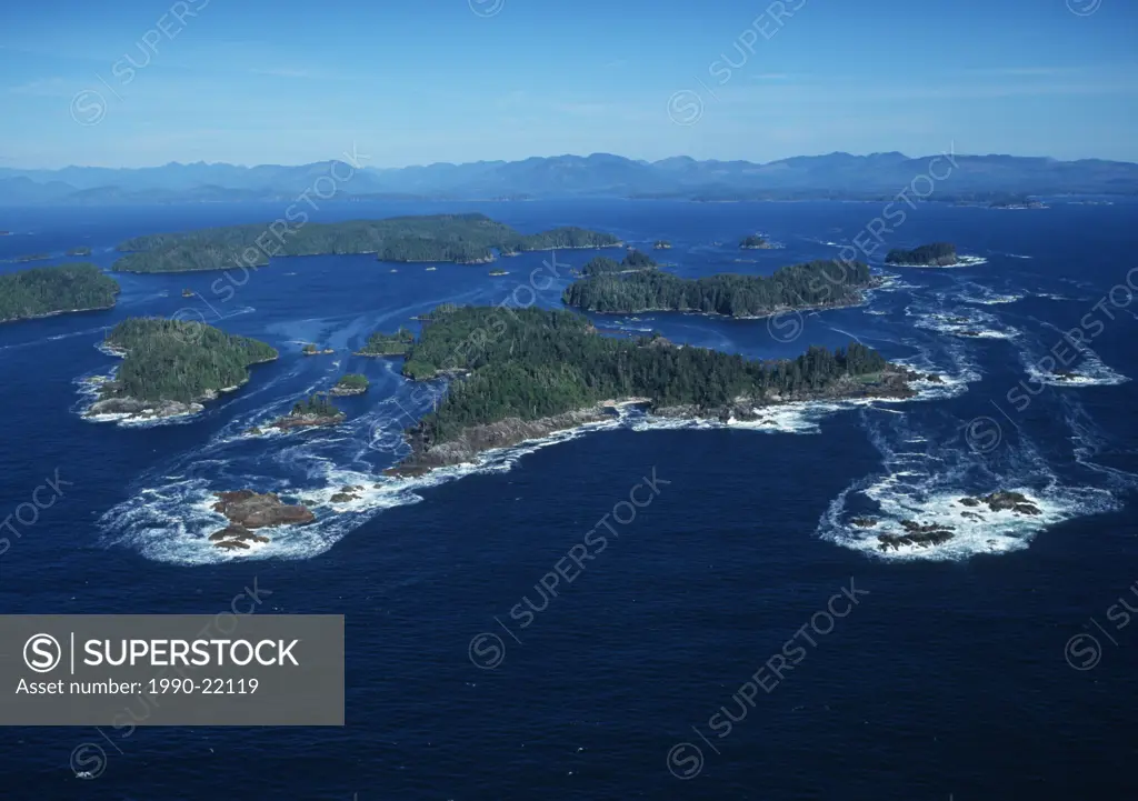 Aerial view of Broken Islands Group, Pacific Rim National Park, Vancouver Island, British Columbia, Canada