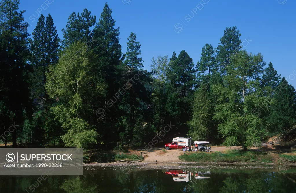 Campers at Kettle River Recreation Area, near Midway, British Columbia, Canada