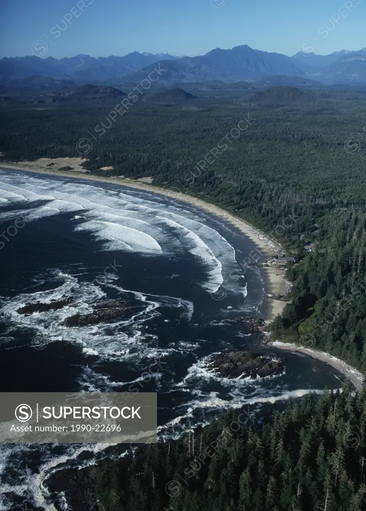 Aerial of Wickaninish Beach, Pacific Rim National Park, Vancouver Island, British Columbia, Canada