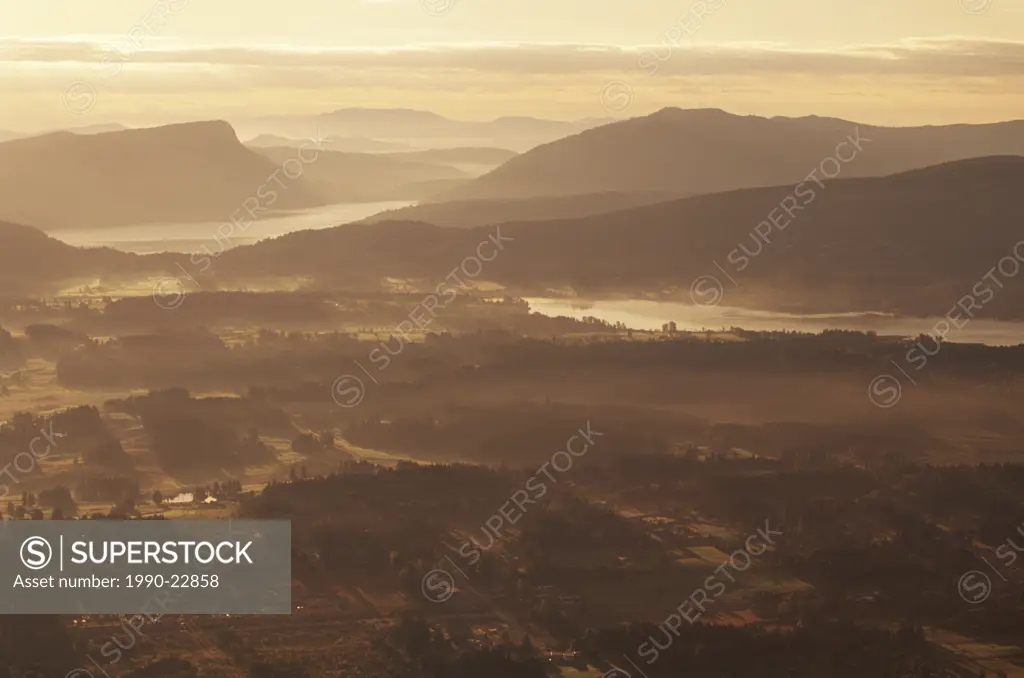 view of Cowichan Valley from Mt Prevost, Vancouver Island, British Columbia, Canada