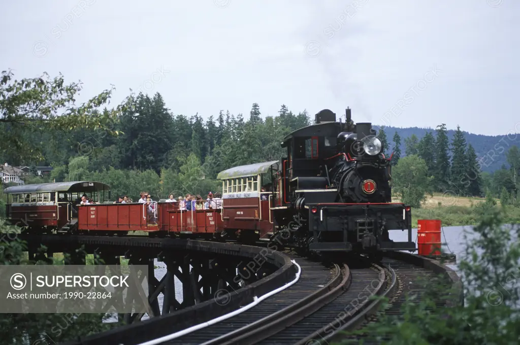 Cowichan Valley Forestry Center, steam train with visitors, Vancouver Island, British Columbia, Canada