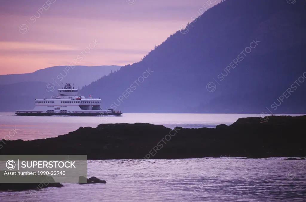 BC Ferry, vessel enroute to Gulf Islands from Swartz Bay at Dusk, British Columbia, Canada