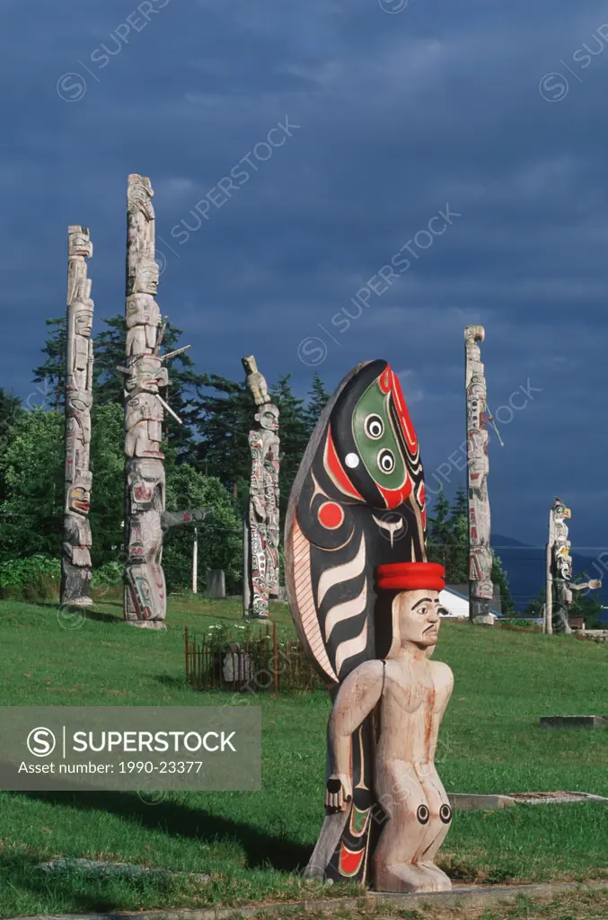 First Nations culture  Alert Bay  ´Namgis burial ground totem poles, British Columbia, Canada