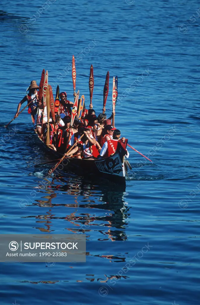 First Nations culture, sea going canoe in Victoria inner harbour, vancouver island, British Columbia, Canada