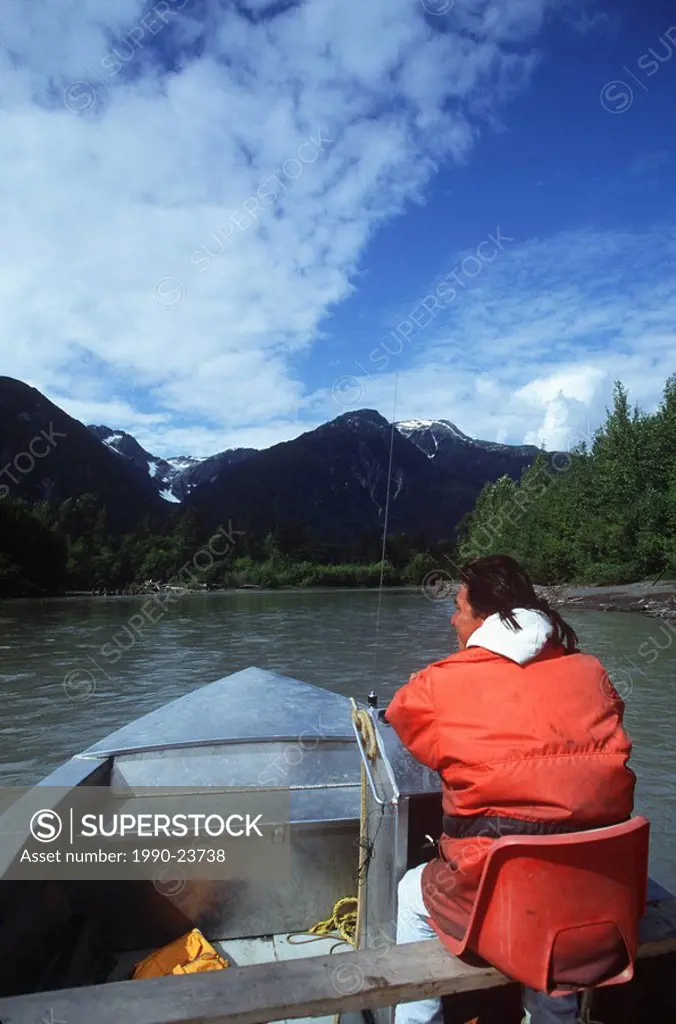 Nisga´a boatman on Nass River, British Columbia, Canada