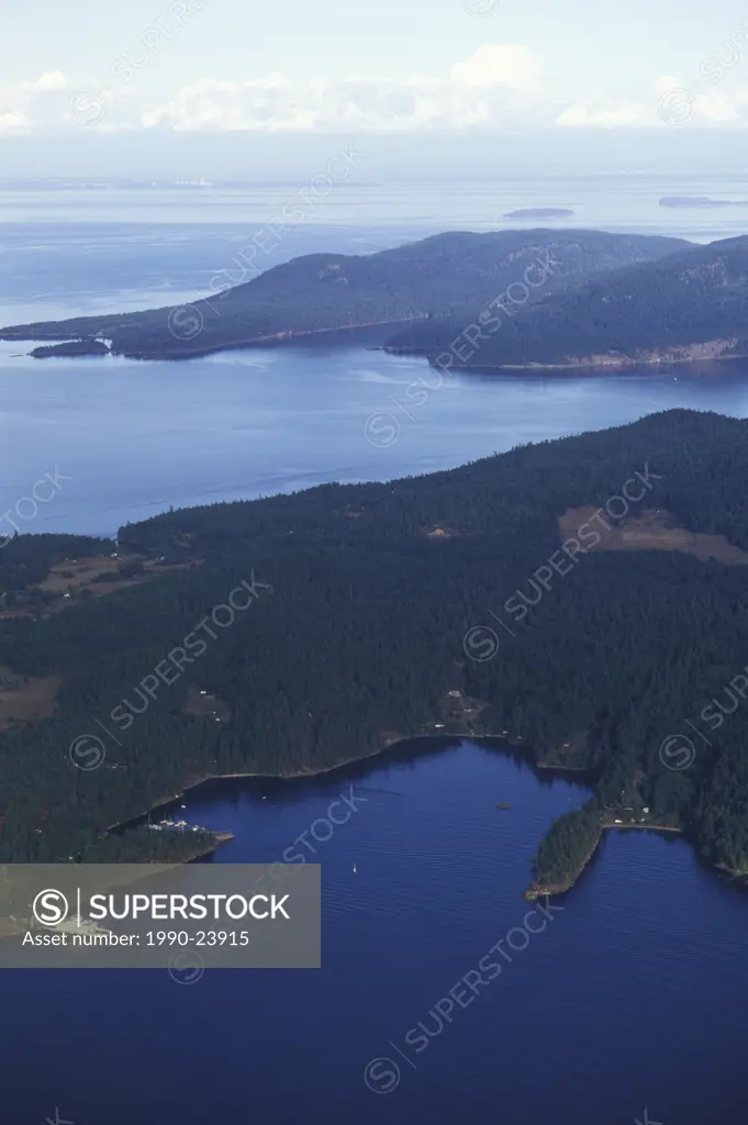 Aerial view of Pender Island Ferry terminal at Otter Bay, British Columbia, Canada