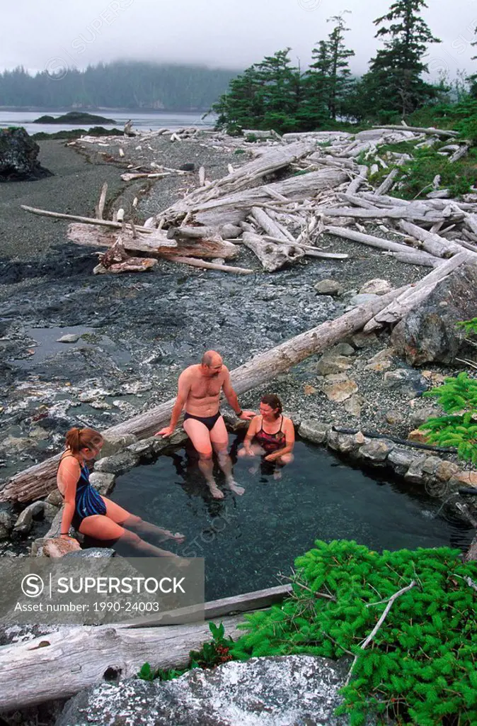 Queen Charlotte Islands, Haida Gwaii, Hot Springs Island, visitors soak in hot pools, British Columbia, Canada