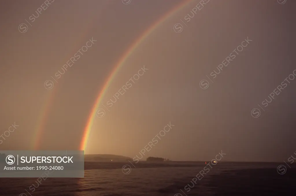 Double rainbow over ocean, Sidney, Vancouver Island, British Columbia, Canada
