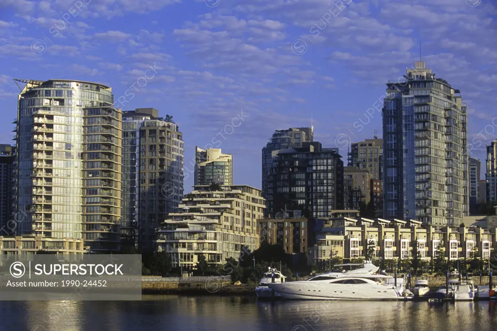 Morning view across False Creek to Concord Pacific condominiums, Vancouver, British Columbia, Canada