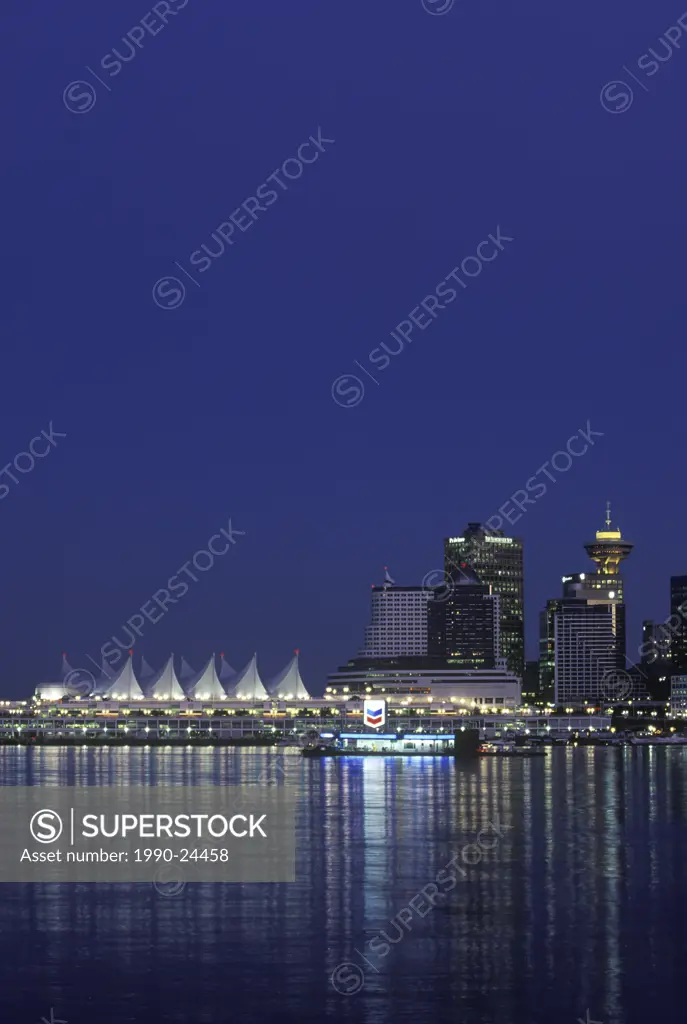 View of downtown and canada place from Stanley Park, Vancouver, British Columbia, Canada