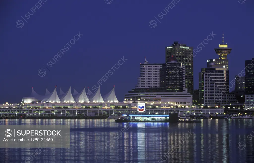 View of downtown and canada place from Stanley Park, Vancouver, British Columbia, Canada