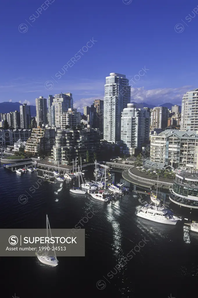 View across False Creek to downtown from Granville bridge, Vancouver, British Columbia, Canada