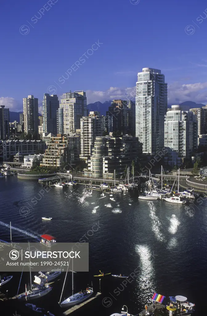 View across False Creek to downtown from Granville bridge, Vancouver, British Columbia, Canada