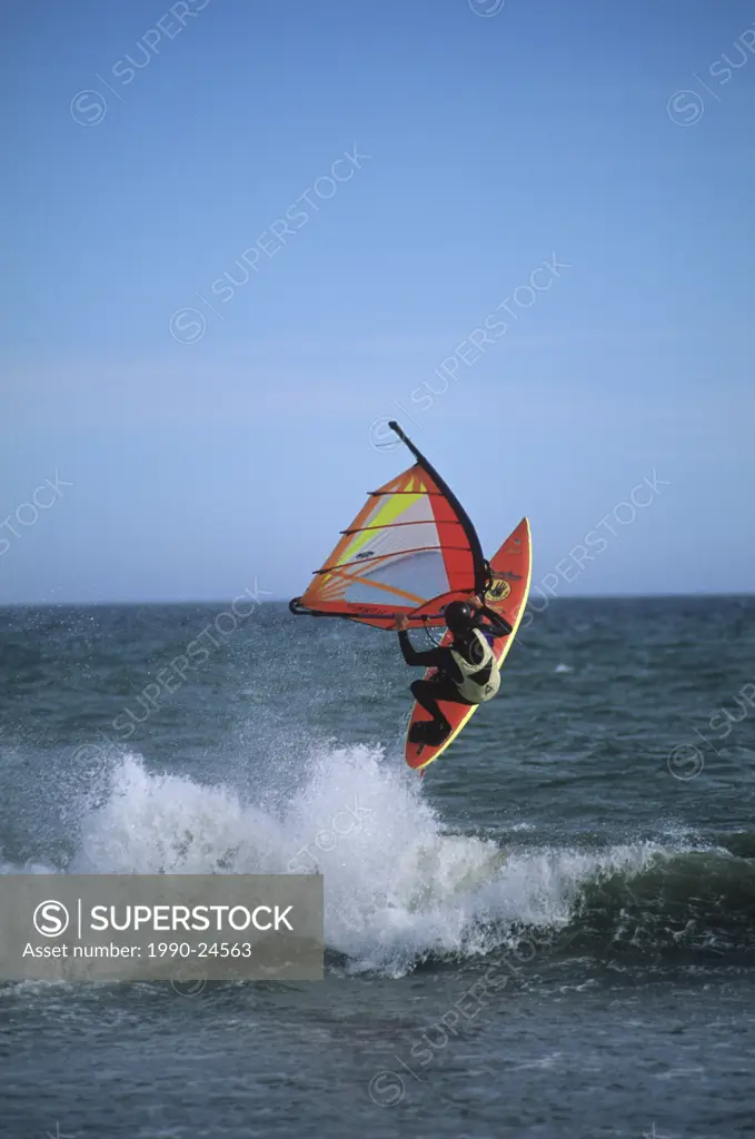 windsurfer off Dallas Road, Victoria, Vancouver Island, British Columbia, Canada