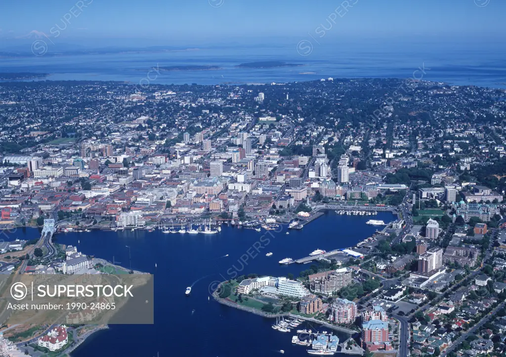 Aerial of downtown Victoria, Vancouver Island, British Columbia, Canada