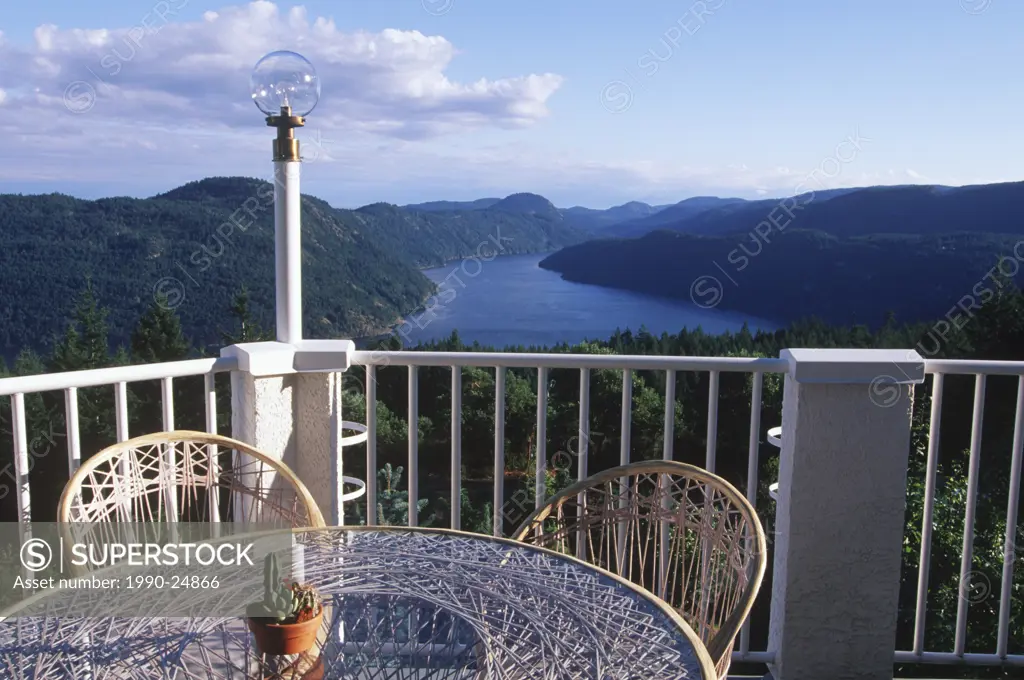 view down Finlayson Arm from Aerie Resort atop Malahat, Vancouver Island, British Columbia, Canada