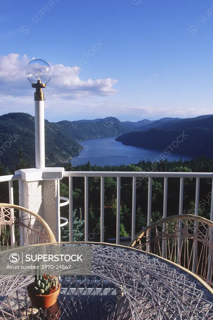 view down Finlayson Arm from Aerie Resort atop Malahat, Vancouver Island, British Columbia, Canada