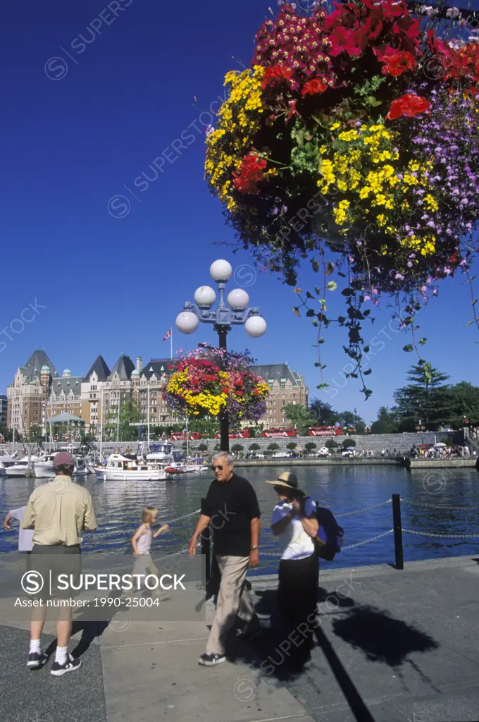 Empress Hotel and flower baskets Inner Harbour, Victoria, Vancouver Island, British Columbia, Canada