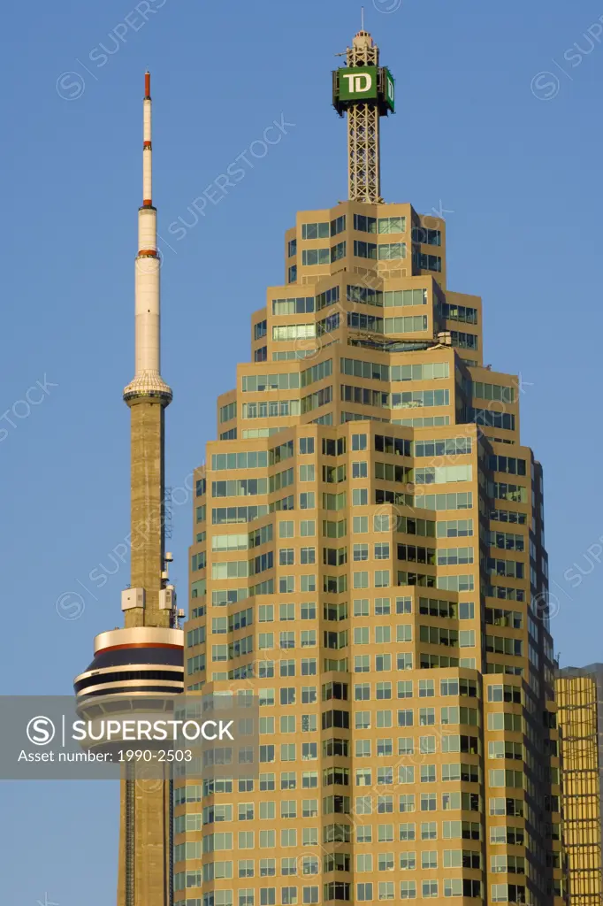 Downtown with CN Tower behing high rise BCE office towers, Toronto, Ontario, Canada