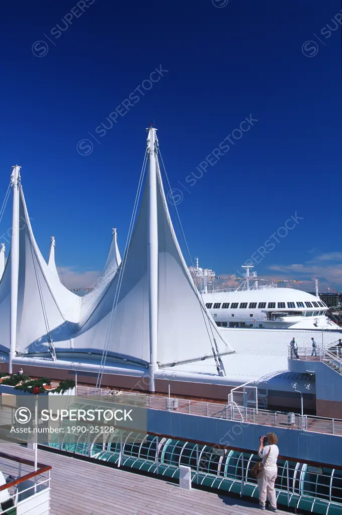 View of Canada Place from cruise ship, Vancouver, British Columbia, Canada