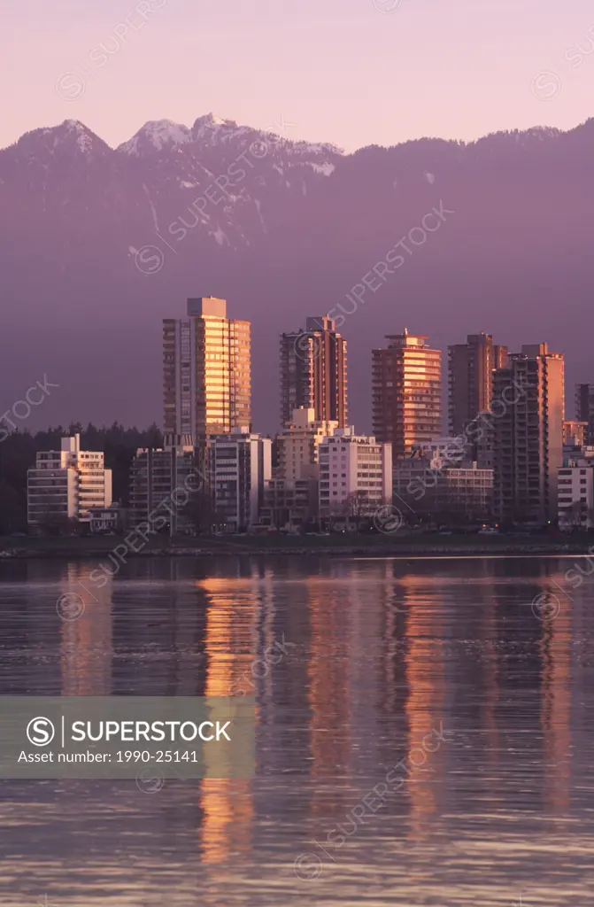 View of English Bay at sunrise, Vancouver, British Columbia, Canada