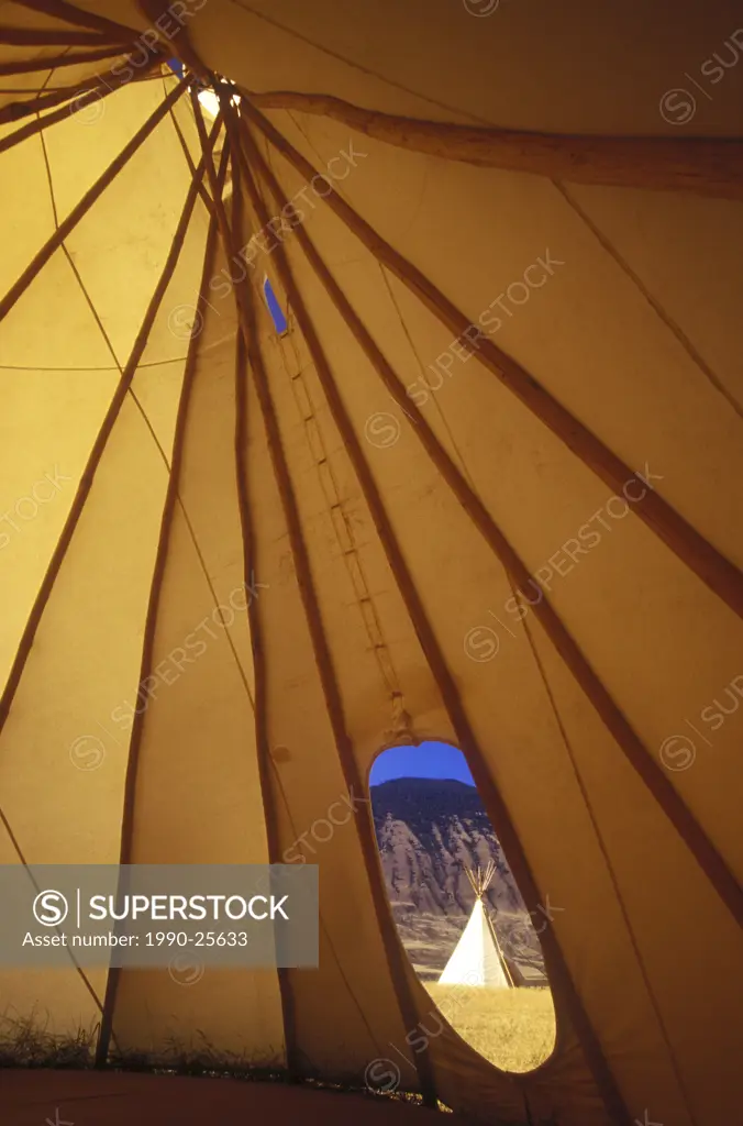 First Nations Tipi village above the Fraser River, British Columbia, Canada
