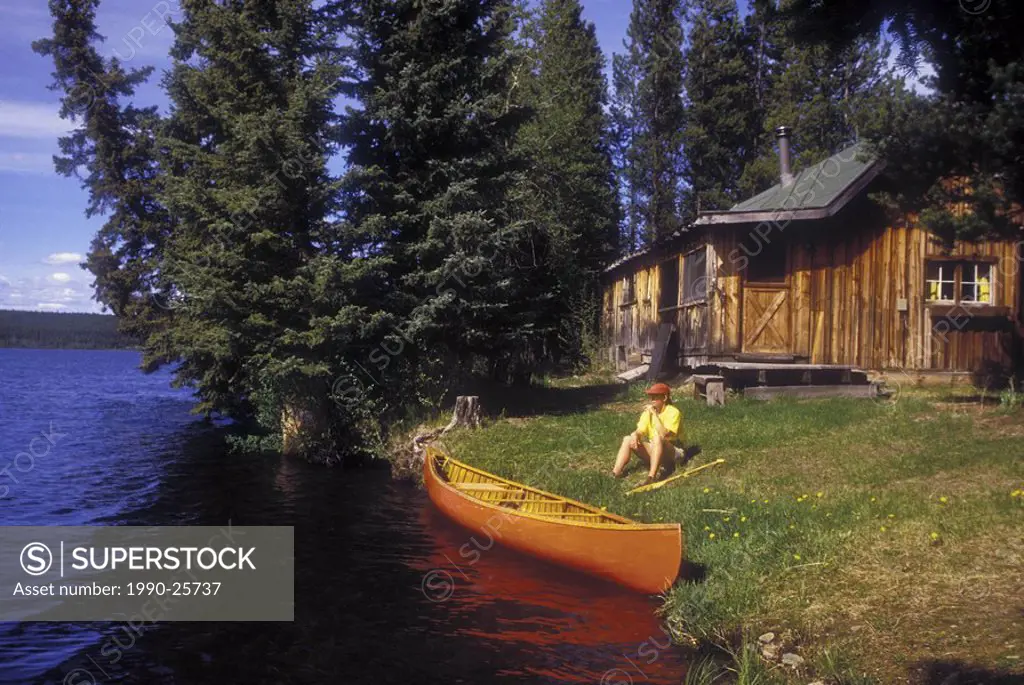 Canoe at summer cottage, Chilcotin region, British Columbia, Canada