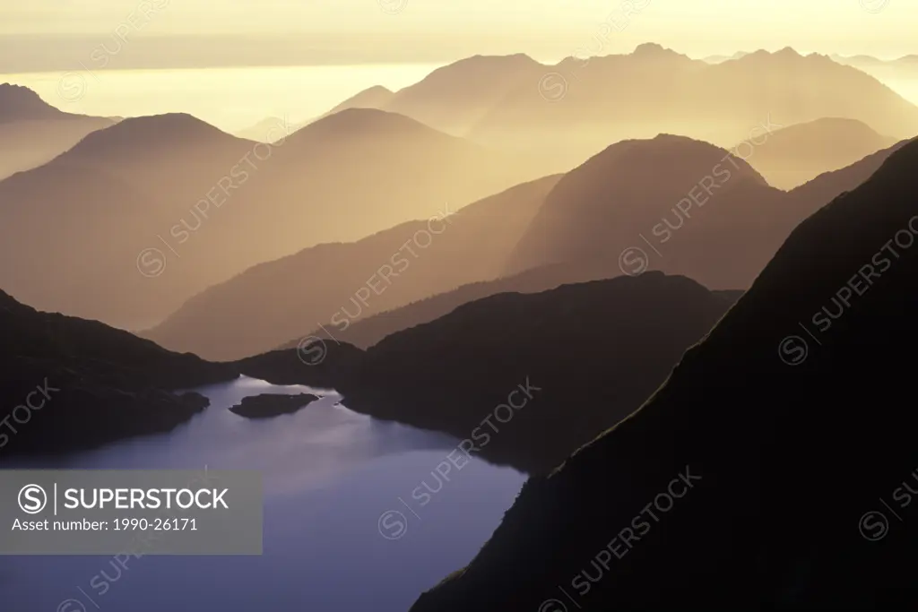 Coast Mountains on Haida Gwaii at sunset, British Columbia, Canada