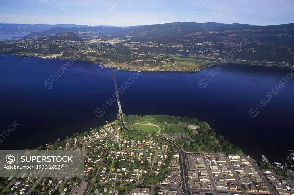 Aerial of Lake Okanagan and Okanagan Lake Bridge, British Columbia, Canada