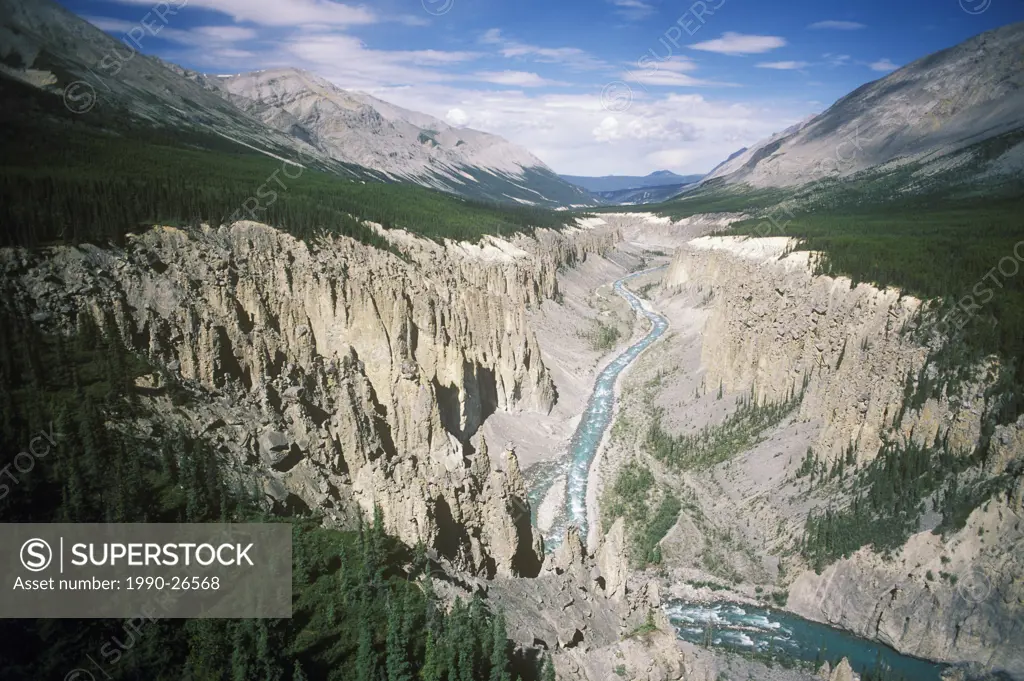 Aerial of Wokkpash Gorge in Stone Mountain Provincial Park, British Columbia, Canada