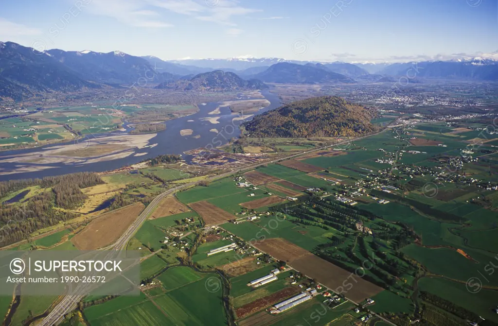 Aerial of Chilliwack in the Fraser Valley, British Columbia, Canada