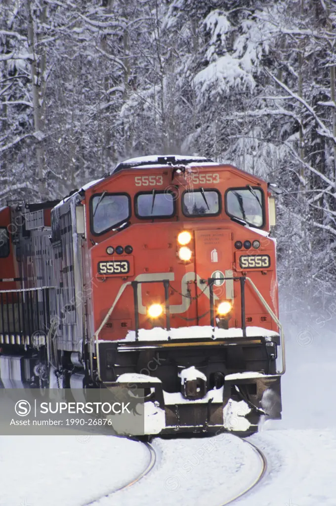 Locomotive in winter, Smithers, British Columbia, Canada