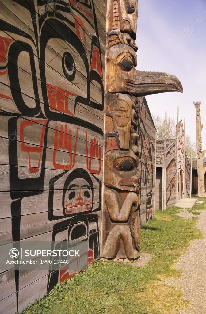Ksan Historical Village, a replica of an ancient Gitxsan village situated at the confluence of the Skeena and Bulkley rivers, Hazelton, British Columb...