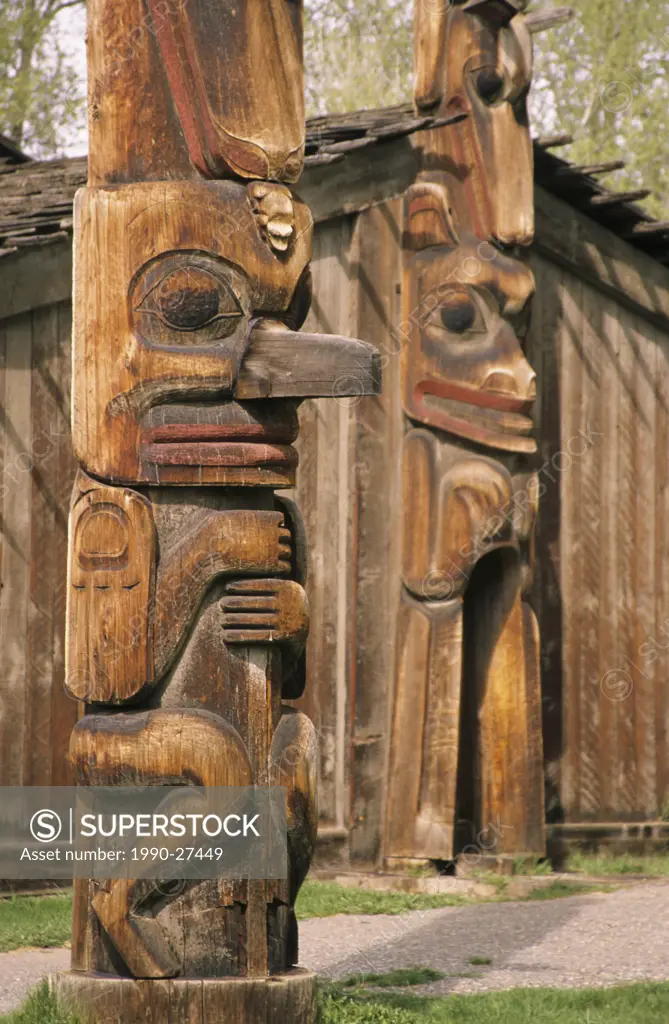 Ksan Historical Village, a replica of an ancient Gitxsan village situated at the confluence of the Skeena and Bulkley rivers, Hazelton, British Columb...